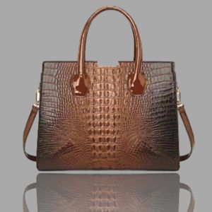 🛑BOGO 1/2🆕Luxe Brown Ombré Croc-embossed Handbag w/Wallet